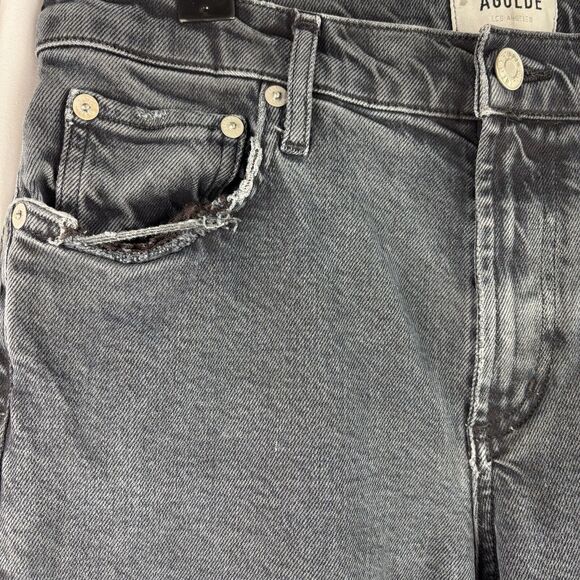 AGOLDE Toni Jeans Women's 27 Black Stretch Distressed Frayed Straight Mid Rise - Picture 5 of 16